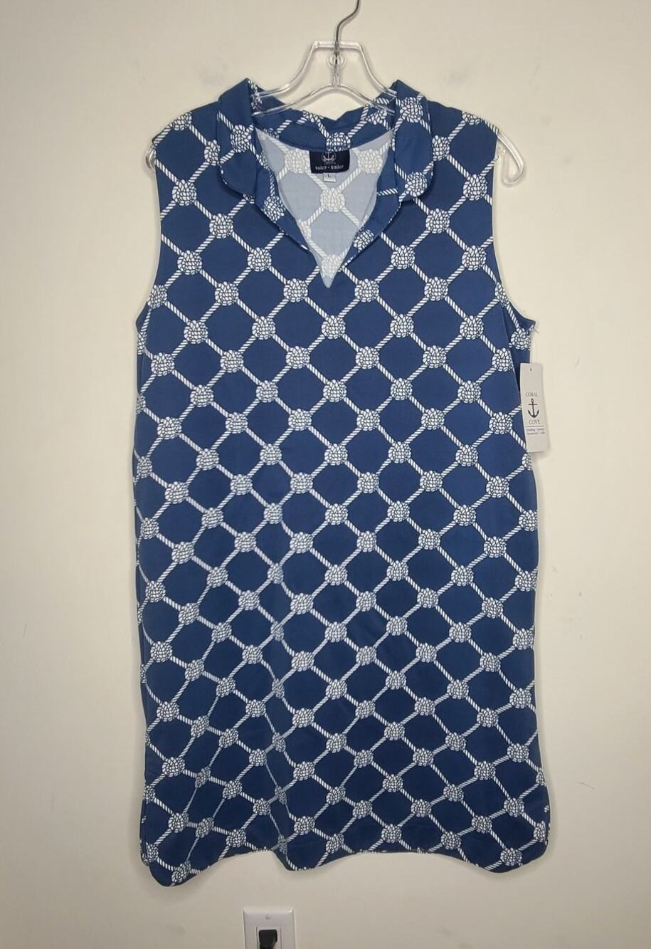 NWT Coral Cove Sailor blue white nautical rope sleeveless dress - large